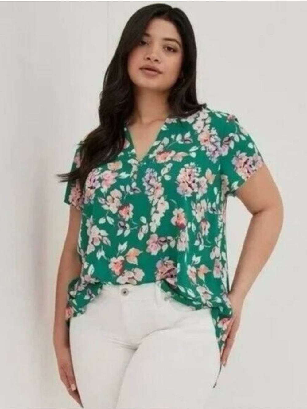 Torrid Size 3 Green Garden Floral High Low Blouse Plus Size 22 24 - Picture 11 of 11